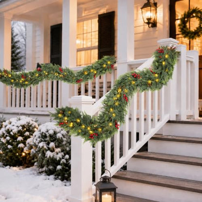 6FT Prelit Lush Cedar Artificial Christmas Garland Real Touch Faux Greenery
