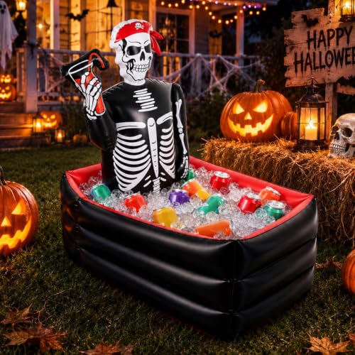 Skeleton Halloween Ice Bucket Inflatable Cooler for Drinks - Large Capacity, Indoor Outdoor Party Decor