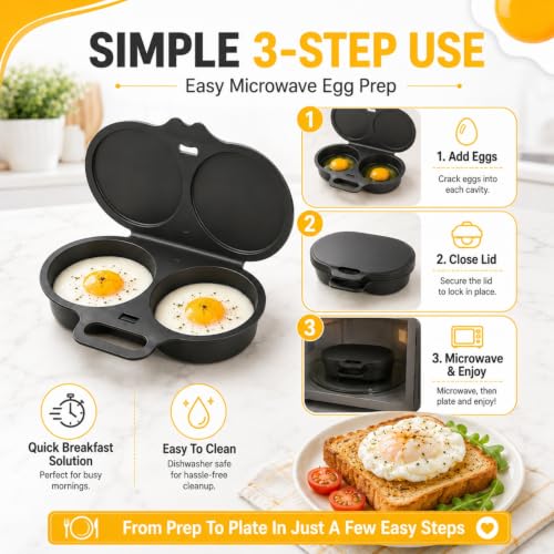 Dark Gray Microwave Egg Poacher with Lid & Handle - Dual Cavity 2026