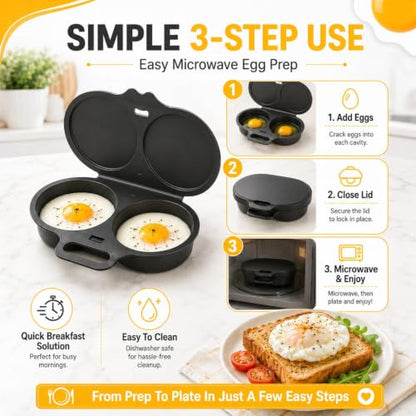 Dark Gray Microwave Egg Poacher with Lid & Handle - Dual Cavity 2026