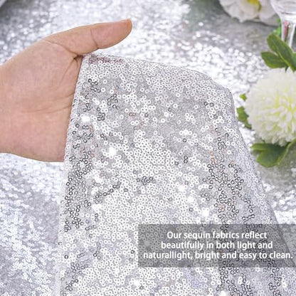 90x156 Inch Silver Sequin Tablecloth for Weddings & Parties - Rectangular
