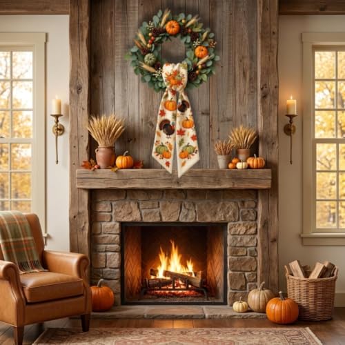 Fall Thanksgiving Wreath Sash - Seasonal Front Door Decor, 1 Piece