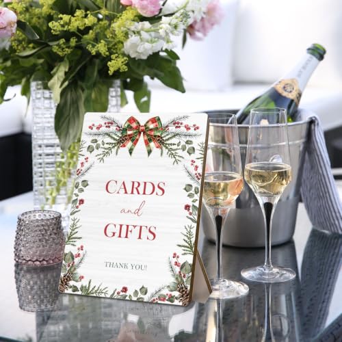 Wedding Floral Bar Sign - Red Bow Christmas Wedding Wooden Stand 5x7 Inch - Wedding & Celebration Decor