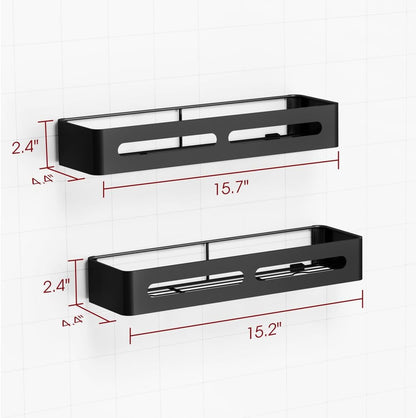 Sakugi Shower Caddy - XX-Large Rustproof Adhesive Organizer | Stainless Steel Shower Rack, Black, 2 Pack