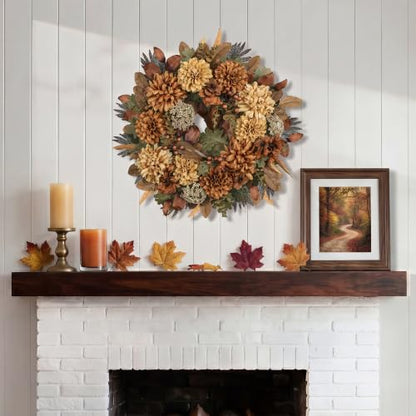24-Inch Fall Wreath with Mums Dahlias Queen Anne's Lace - Style-5