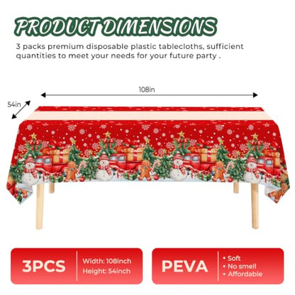 Snowflake Christmas Table Runner & 3 Pack Plastic Tablecloths - Disposable Holiday Decor