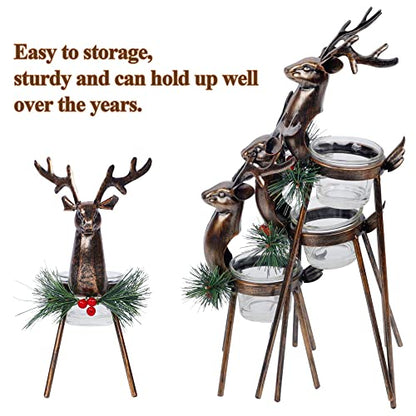 Reindeer Candle Holders Set of 3 - Christmas Tabletop Decor with Glass Votive Cups