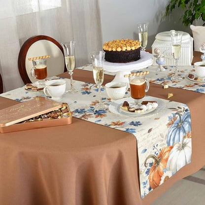 Fall Navy Blue Pumpkin Table Runner 13x36 Inches - Rustic Thanksgiving Decor