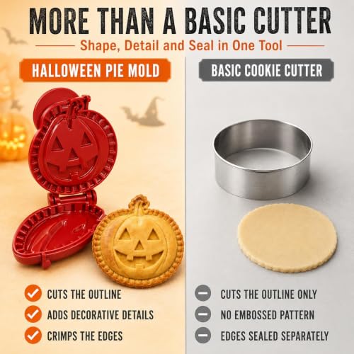 Halloween Mini Pie Mold Set - 8 Handheld Pastry Press Tools with Pumpkins Ghosts Bats