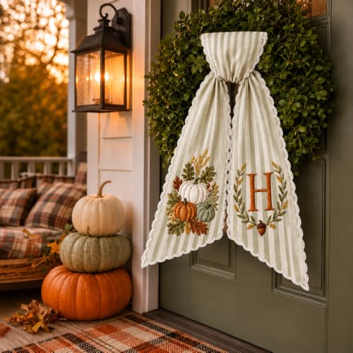 Personalized Pumpkin Wreath Sash Design 01 Fall Monogram Door Ribbon Halloween Decor
