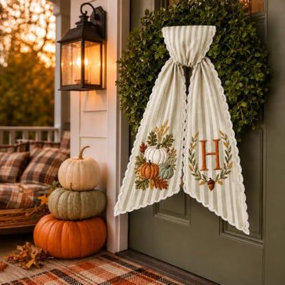 Personalized Pumpkin Wreath Sash Design 01 Fall Monogram Door Ribbon Halloween Decor