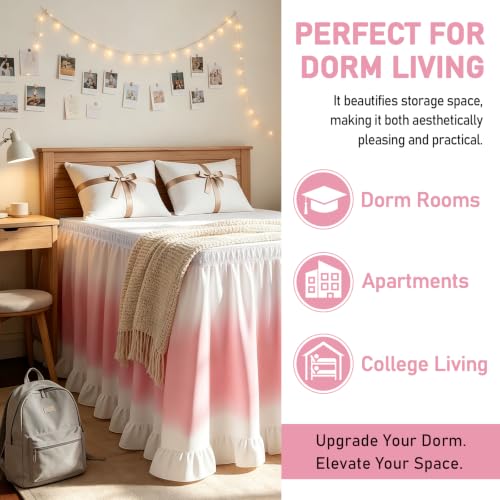 Twin Bed Skirt Ruffle for Dorm Room - Purple 32 Inch