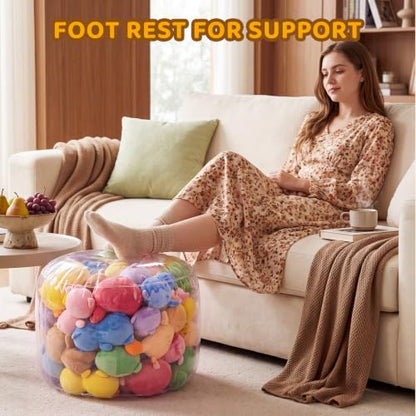 Clear Stuffed Animal Storage Ottoman - 2 Pack Kids Toy Organizer & Footrest
