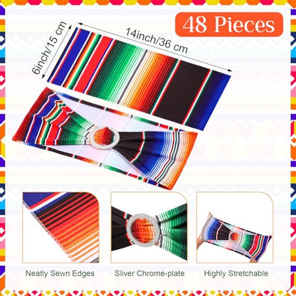Colorful Mexican Table Runner with Chair Sashes - Fiesta Decor 54 pcs