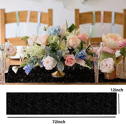 Black Sequin Table Runner 12x72 Inch - Glitter Shiny Fabric for Events & Weddings - 1 Pack