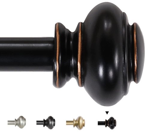 H.VERSAILTEX Single Window Curtain Rods for Windows 28 to 48 Inches Adjustable Decorative 3/4 Inch Diameter with Classic Finials, Black