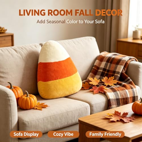 Candy Corn Plush Pillow - Halloween Autumn Seasonal Decorative Cushion