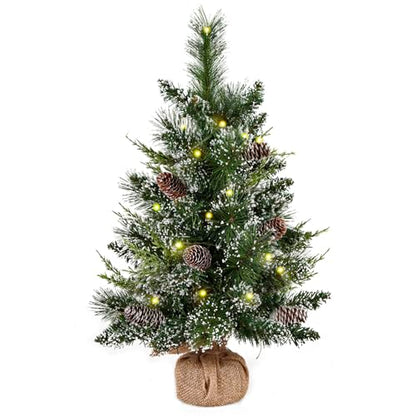 Mini Artificial Christmas Tree 2ft with LED Lights and Pine Cones, Tabletop Decor