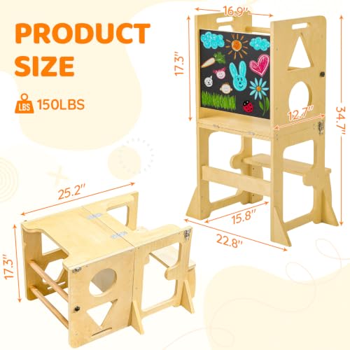 4-in-1 Toddler Standing Tower with Blackboard and Safety Bar - Kids Learning Stool
