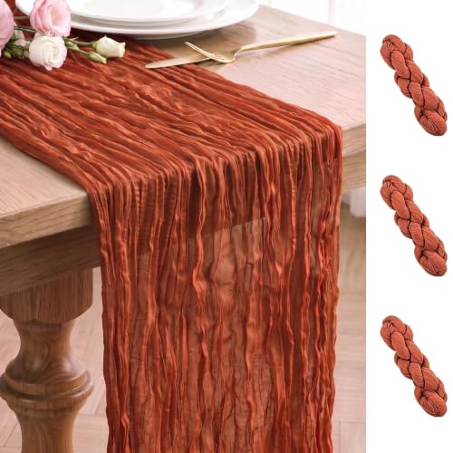 3 Pack Terracotta Cheesecloth Table Runner 17x108 Inch for Wedding & Party Decor