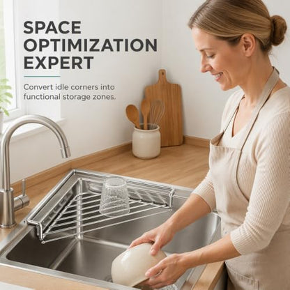 Stainless Steel Corner Sink Shelf Triangular Open Wire Rack Organizer - 1 Piece