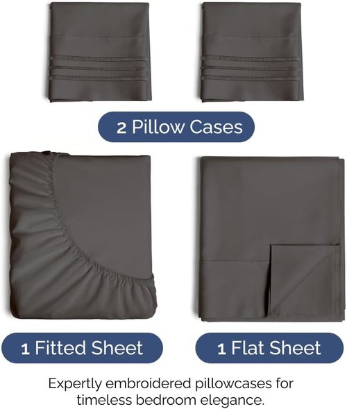 King Size 4 Piece Sheet Set | Ultra-Soft & Cooling Bed Sheets - Hotel Luxury Bedding - Deep Pockets - Charcoal