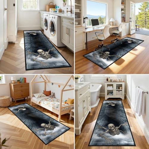 3D Halloween Skeleton Optical Illusion Runner Rug 2x7ft Long Hallway Carpet - Variation of 9 / Oblong