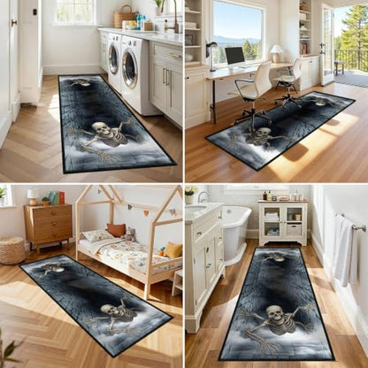 3D Halloween Skeleton Optical Illusion Runner Rug 2x7ft Long Hallway Carpet - Variation of 9 / Oblong
