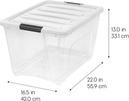 IRIS USA Stackable Storage Bins - 12-Pack 54 Quart Clear Plastic Containers with Lids for Home Organization | Clear/White