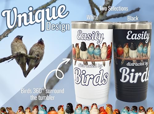 Bird Watching Tumbler 20oz Stainless Steel Insulated with Lid & Straw Black - Easily Distracted by Birds