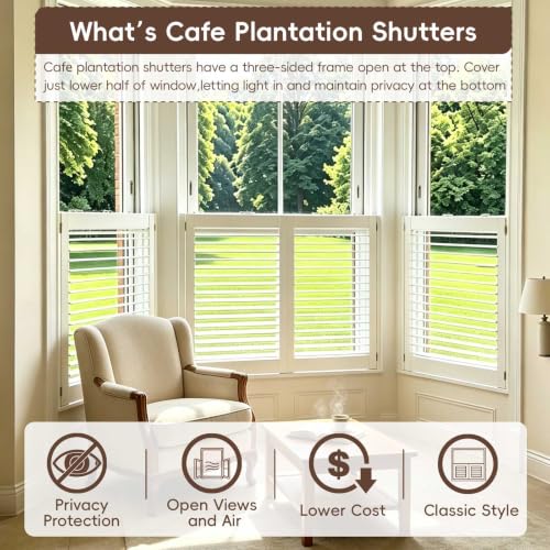 Interior Cafe Plantation Shutter with Invisible Tilt Rod - White