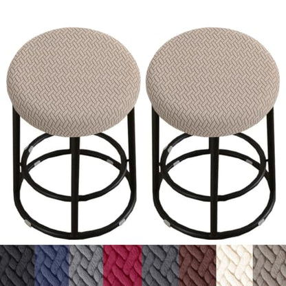 Stretch Round Bar Stool Covers 2-Pack Khaki Fit 13-18 Inch Seats