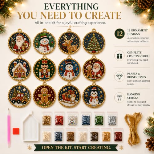 12pcs Christmas Diamond Painting Ornaments DIY Pearl Art Kits for Adults - Variation #a