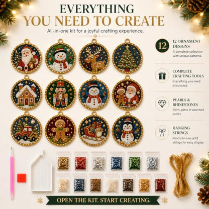 12pcs Christmas Diamond Painting Ornaments DIY Pearl Art Kits for Adults - Variation #a
