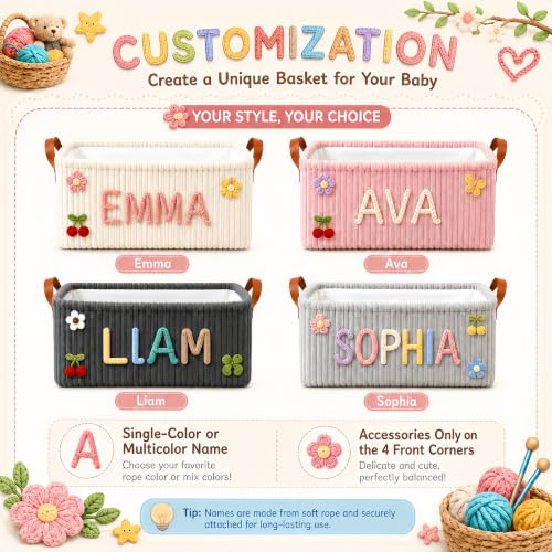 Personalized Baby Storage Basket with Name and Style 01 - Nursery Organizer