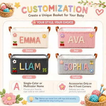 Personalized Baby Storage Basket with Name and Style 01 - Nursery Organizer