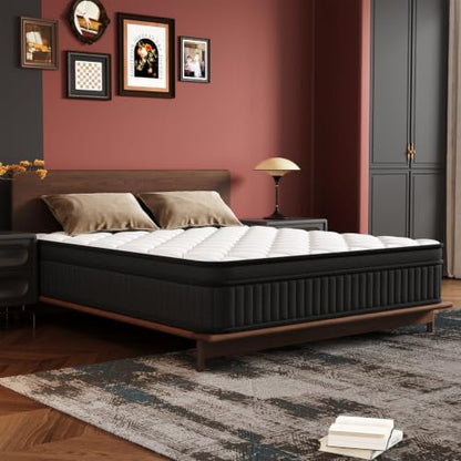 Full Size Hybrid Mattress in a Box - 12 Inch Memory Foam & Pocket Coil Support - Black, Full Size
