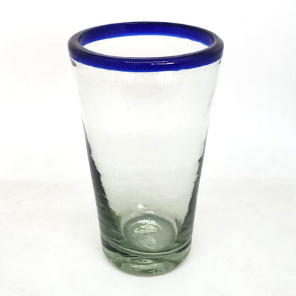 MexHandcraft Cobalt Blue Rim 16 oz Pint Glasses (set of 6), Recycled Glass, Lead-free, Toxin-Free (16oz Pint)