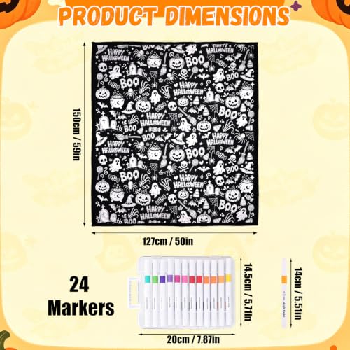 Halloween DIY Coloring Blanket with 24 Markers - Spooky Style, 150x127cm