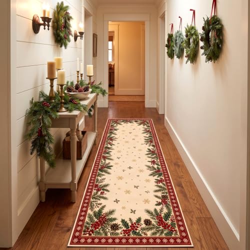 Christmas Area Rug for Living Room Hallways 2 x 6 ft - Rustic Holiday Decor