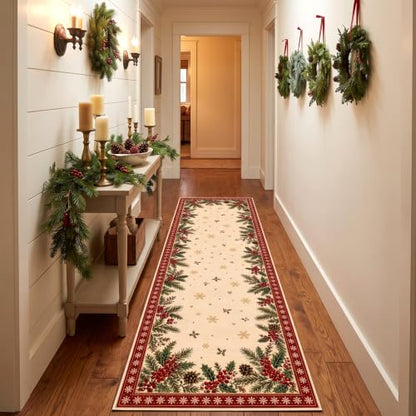 Christmas Area Rug for Living Room Hallways 2 x 6 ft - Rustic Holiday Decor