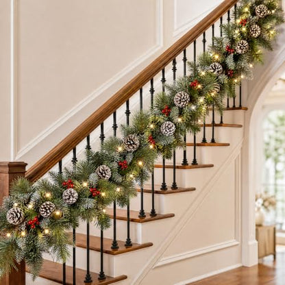 9ft Flocked Artificial Christmas Garland with Lights, Pre-Lit Snow-Frosted Decor