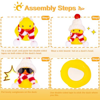 Rubber Duck Car Ornament with Red Hat & Scarf - Christmas Dashboard Decoration