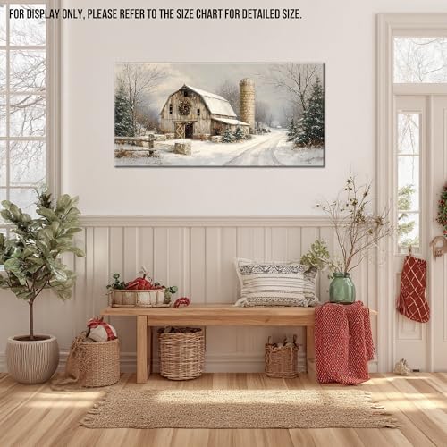 KVTM Winter Wall Art Canvas - Rustic Barn Snowy Landscape 12x24 Inches - Serene Farmhouse Decor