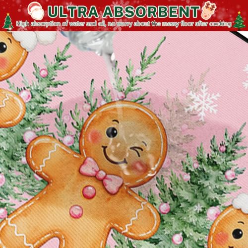 Christmas Gingerbread Kitchen Rugs Set of 2 Non Slip Washable Holiday Mats - Arttown