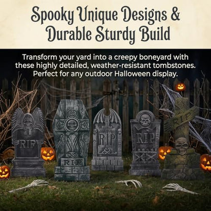5 Pack Foam Tombstones Halloween Decor Outdoor Graveyard Stakes with RIP