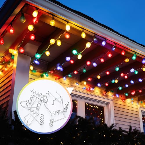100 Pcs Christmas Gutter Light Hooks - Metal Corkscrew Clips for Holiday Decorations