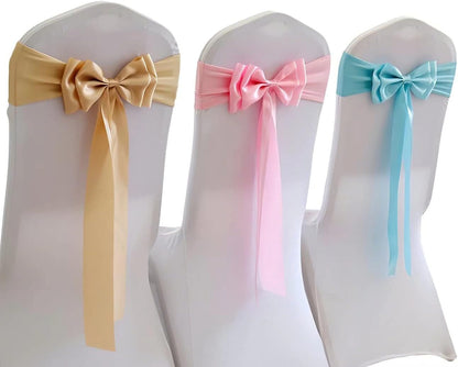 Skiennix Stretch Chair Sashes - Double Bow Spandex Chair Covers for Weddings & Events | Grey, Set of 6