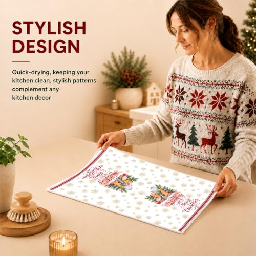 Christmas Kitchen Towels 4 Pack - Multi 1664 Waffle Microfiber Hand Towels