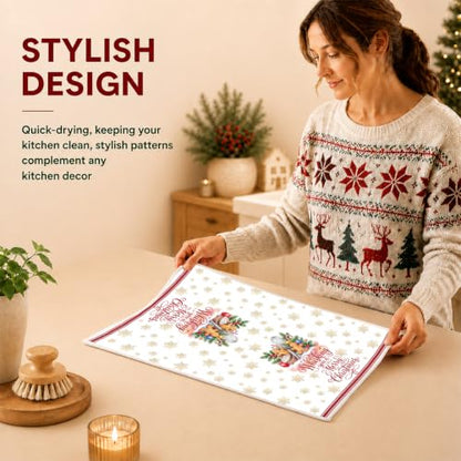 Christmas Kitchen Towels 4 Pack - Multi 1664 Waffle Microfiber Hand Towels